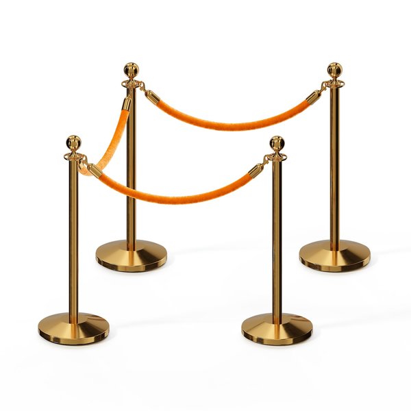 Montour Line Stanchion Post and Rope Kit Pol.Brass, 4 Ball Top3 Gold Rope C-Kit-4-PB-BA-3-PVR-GD-PB